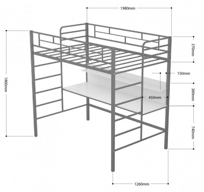 Кровать-чердак Амстердам 120 слоновая кость / дуб молочный