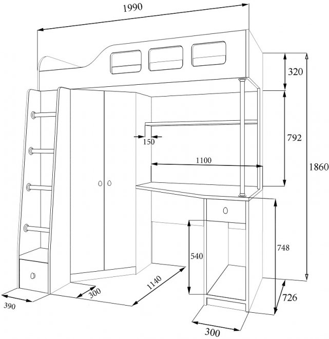 Кровать-чердак Астра 7 дуб сонома / белый