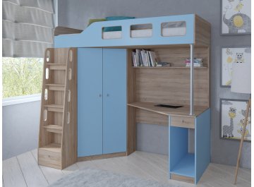 Кровать-чердак Астра 7 дуб сонома / голубой