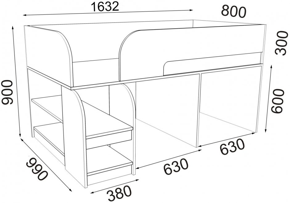 Кровать-чердак Астра 9/2 дуб молочный / венге