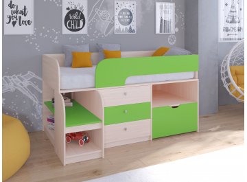 Кровать-чердак Астра 9 5 дуб молочный / салатовый