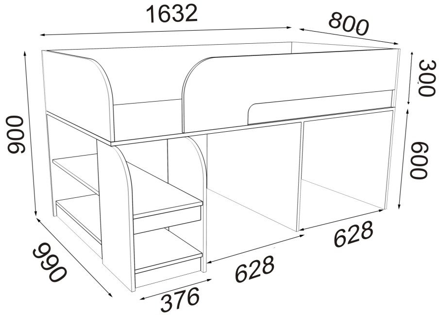 Кровать-чердак Астра 9/7 дуб молочный / салатовый