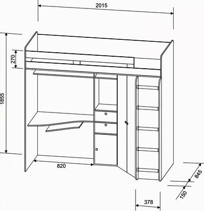 Кровать-чердак Астра дуб молочный / оранжевый