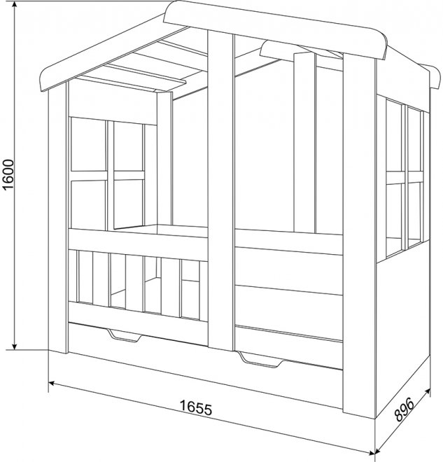 Кровать-домик Астра с ящиком белый / дуб шамони