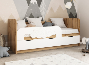 Детская кровать Мишки 80х160 мдф белая матовая JS9029-28 / лдсп дуб вотан