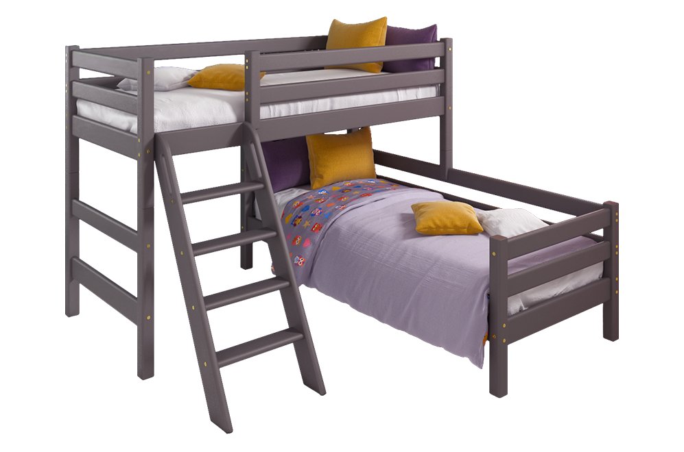 Двухъярусная угловая кровать Соня с наклонной лестницей вариант 8 лаванда