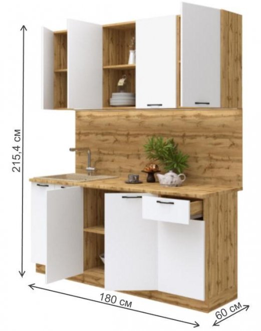 Кухня Вивиан 1,8м 26мм вотан / белый матовый