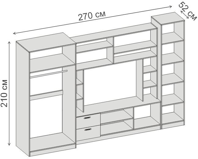 Готовая гостиная Аллегро вариант №6 270 см венге linum / caiman белый
