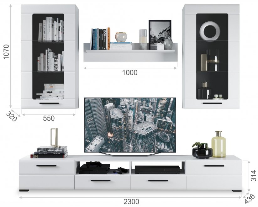 Готовая гостиная Ранч-2 белый жемчуг / белый глянец