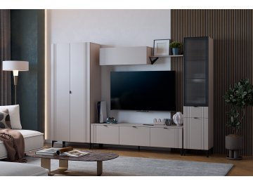 Готовая гостиная Рич К4 2850х420х1900 мм кашемир / фрапучино матовый / черный