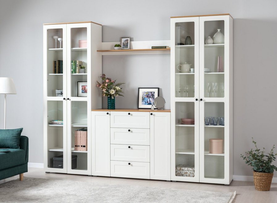 Модульная гостиная Опра белый шагрень / дуб золотой craft комплектация 3