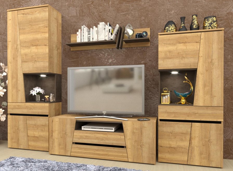 Модульная гостиная Стреза дуб галифакс натуральный / бетон чикаго темно-серый