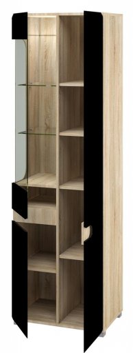 Шкаф с витриной Леонардо МН-026-01 дуб сонома / черный глянец