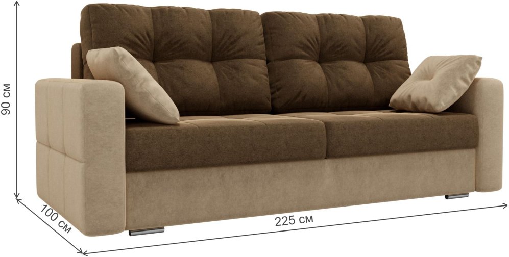 Диван прямой  Фьюжн микровельвет коричневый / бежевый