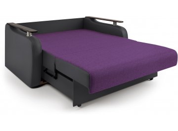 Диван-кровать Гранд Д140 аккордеон фиолетовая рогожка / черная экокожа