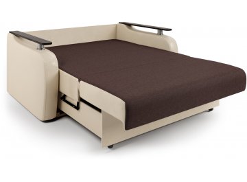 Диван-кровать Гранд Д140 аккордеон рогожка шоколад / экокожа бежевый
