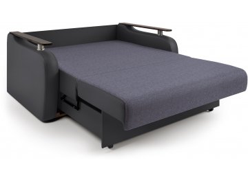 Диван-кровать Гранд Д140 аккордеон серая рогожка / черная экокожа
