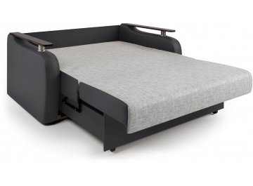 Диван-кровать Гранд Д160 аккордеон экокожа черная / серый шенилл