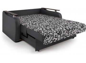 Диван-кровать Гранд Д160 аккордеон экокожа черная / узоры
