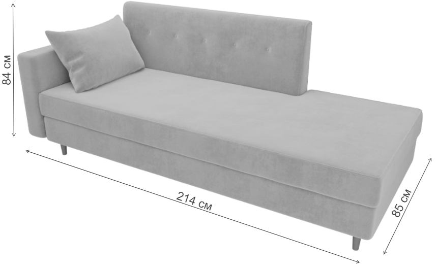 Диван-кушетка Селена левый экокожа белый / подушка черная