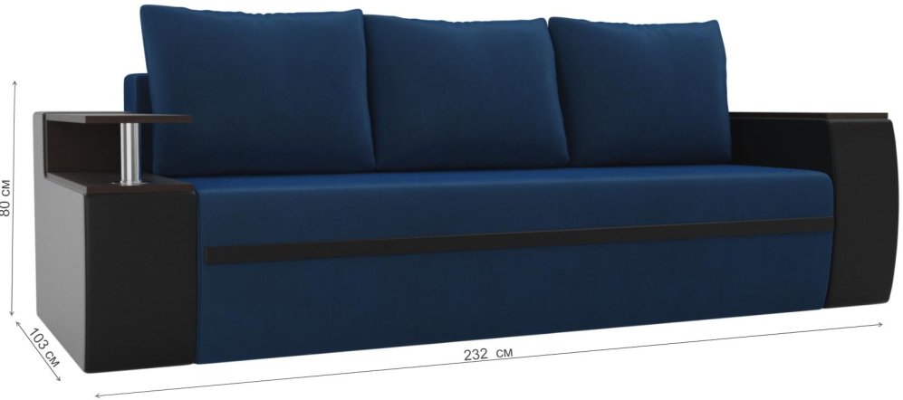 Диван Альта-М велюр синий / эко кожа черная