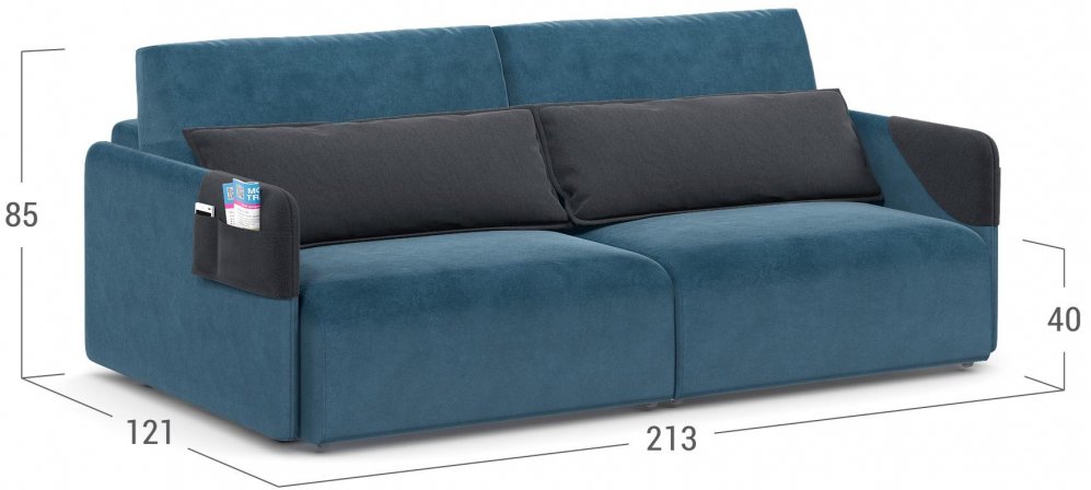 Диван Moon Family 118/А10 Lux+А10 Lux+(2)65 003704 велюр / замша синий 48-18 67-81 без карманов