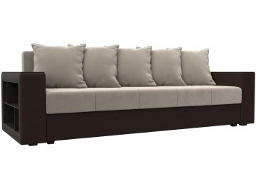 Диван угловой Дубай Лайт микровельвет / экокожа бежевый / коричневый