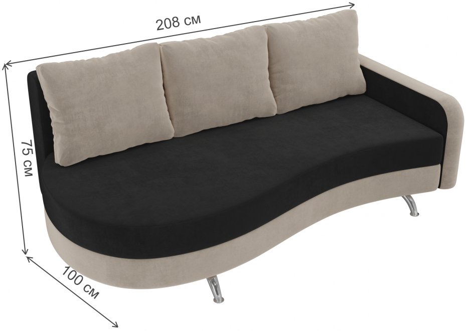 Диван-тахта Браво-Софт правый велюр черный / бежевый