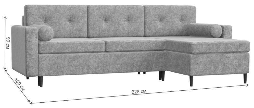 Диван угловой Урбано микровельвет бежевый правый