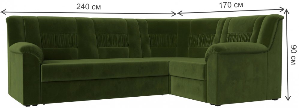 Диван угловой Карелия правый зеленый микровельвет