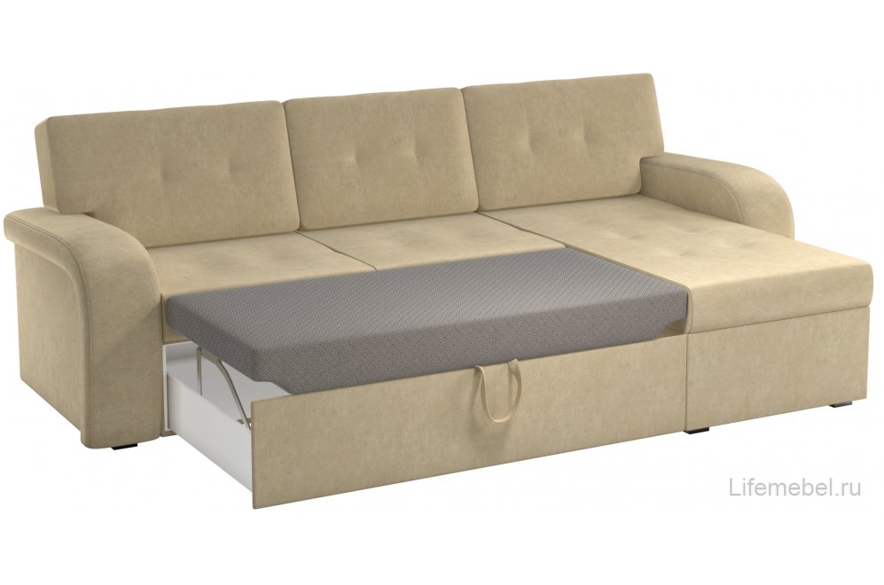 Диван угловой Севиль микровельвет бежевый правый