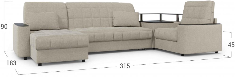 Диван угловой Moon Family 018/(1)65Лн+7Ян+Н30н+91Пн 003594 правый со спальным местом 140 велюр бежевый 66-100