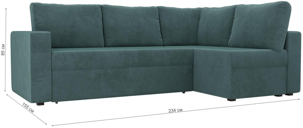 Диван угловой Альта-Люкс правый велюр бирюза