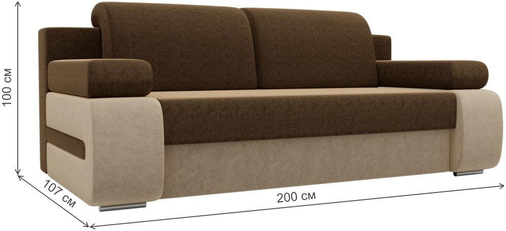 Диван прямой Зорро микровельвет коричневый / бежевый