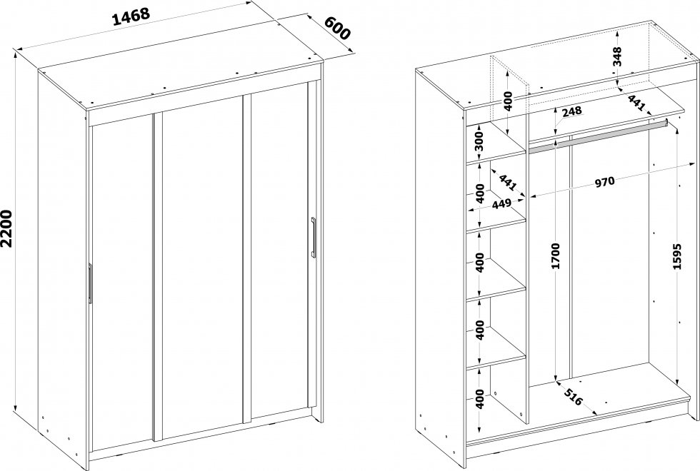Шкаф-купе ШР-2156.2 белый с зеркалом