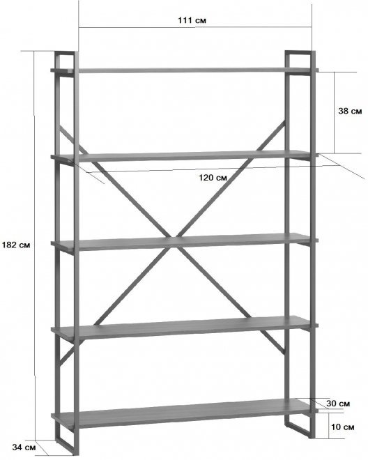 Стеллаж Бервин 5 натуральный / каркас черный
