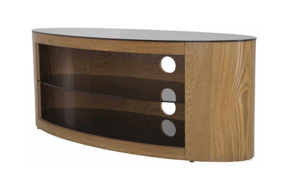 Тумба под ТВ Buckingham черное стекло / Натуральный шпон дуб