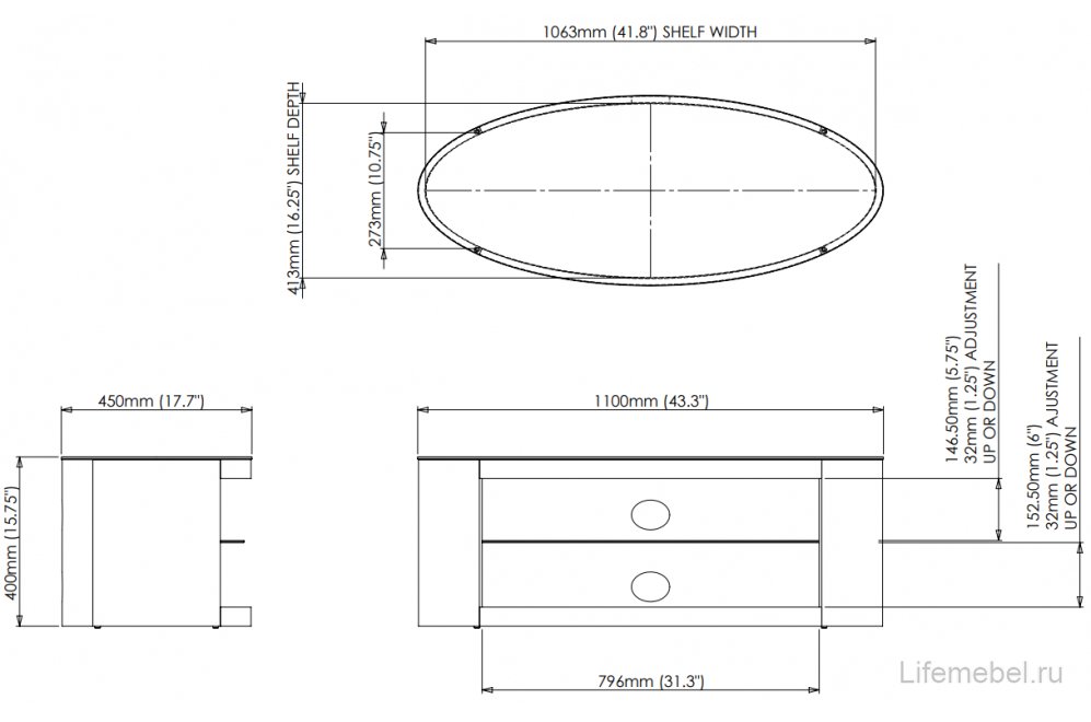 Тумба под ТВ Buckingham черное стекло / Натуральный шпон дуб