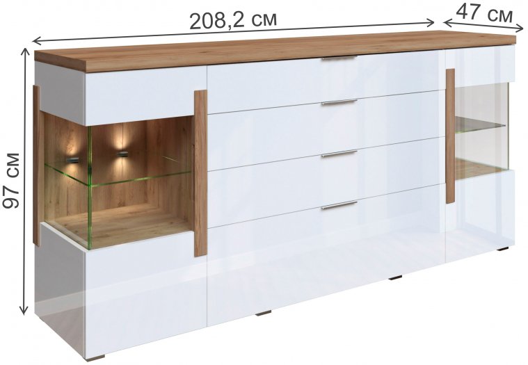 Комод Дубай 71.601 белоснежный глянец / дуб крафт