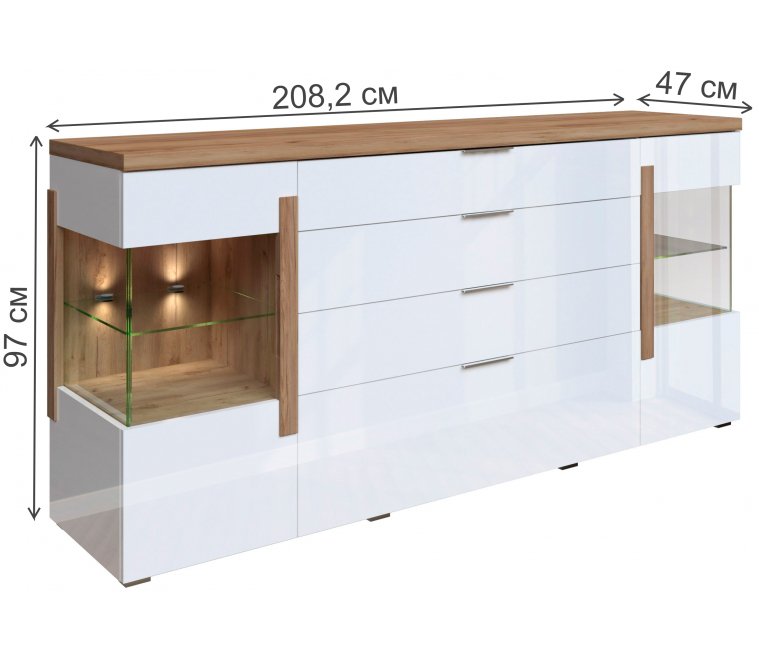 Комод Дубай 71.601 белоснежный глянец / дуб крафт