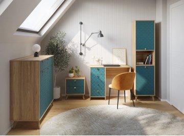 Комплект для кабинета Велламо ВО-109 блэквуд ячменный / морская волна комплектация 2