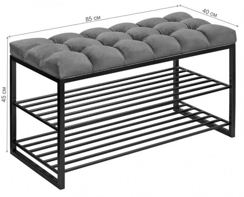 Обувница Garda с каретной стяжкой велюр Mouse Grey / золотая