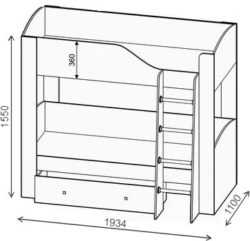 Двухъярусная кровать Астра 2 с ящиком дуб молочный / оранжевый