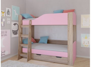 Двухъярусная кровать Астра 2 дуб сонома / розовый