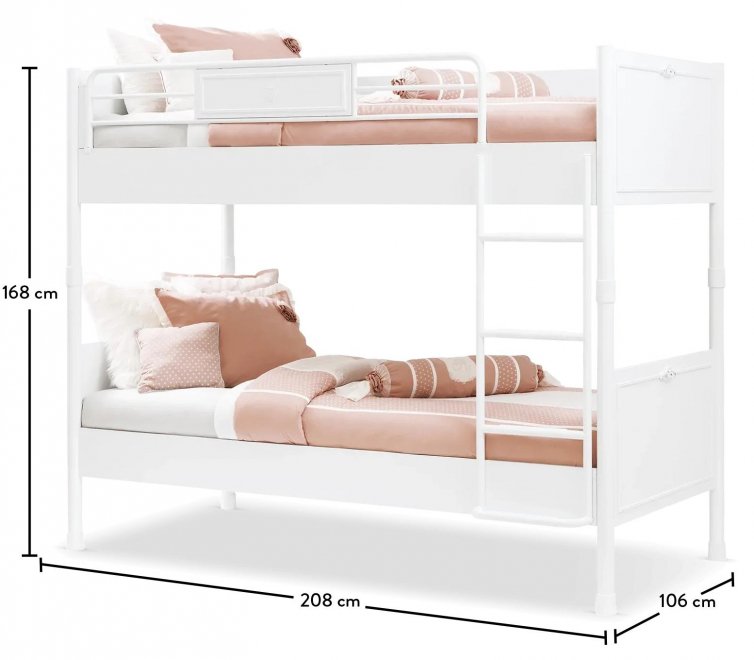 Двухъярусная кровать Romantica 90х200 белая