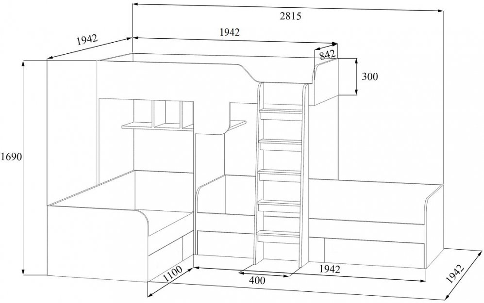 Двухъярусная кровать Трио белый / дуб молочный