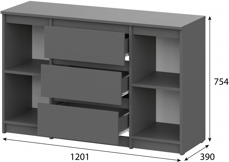 Комод Денвер 3 ящика графит серый