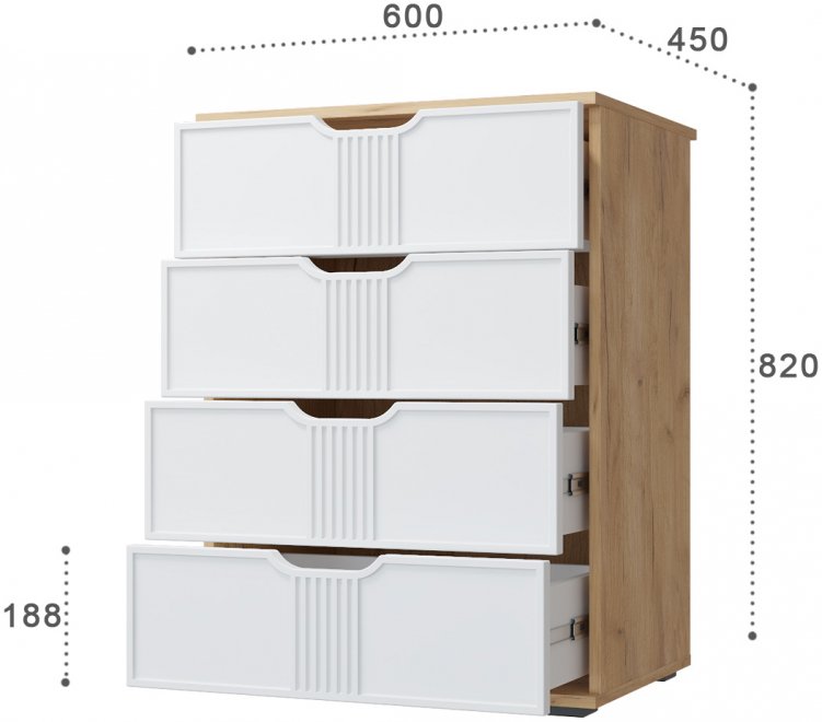 Комод Эмилия ЭЛ-19 дуб крафт золотой / меренга