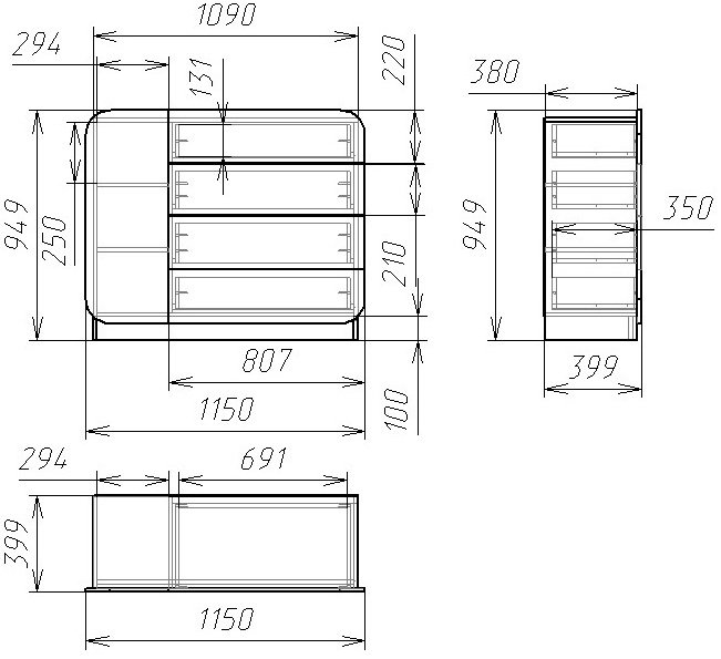 Комод Мебелеф - 31 левый ясень шимо светлый / черный глянец
