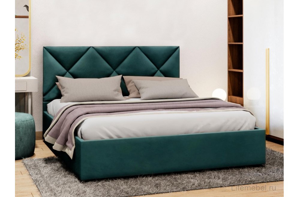 Двуспальная кровать Афродита-6 160x200 с ПМ тёмно-зелёный велюр velutto 33